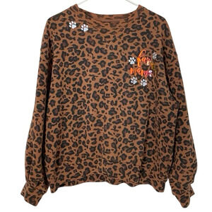 Handmade Fur Mama Sweatshirt Pullover Womens Large XL Reflective Leopard Print